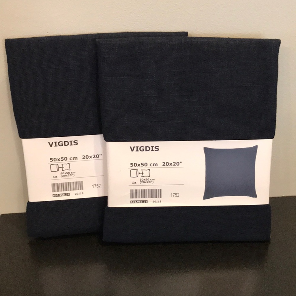 2 IKEA 20”x20” throw pillow cases in navy blue